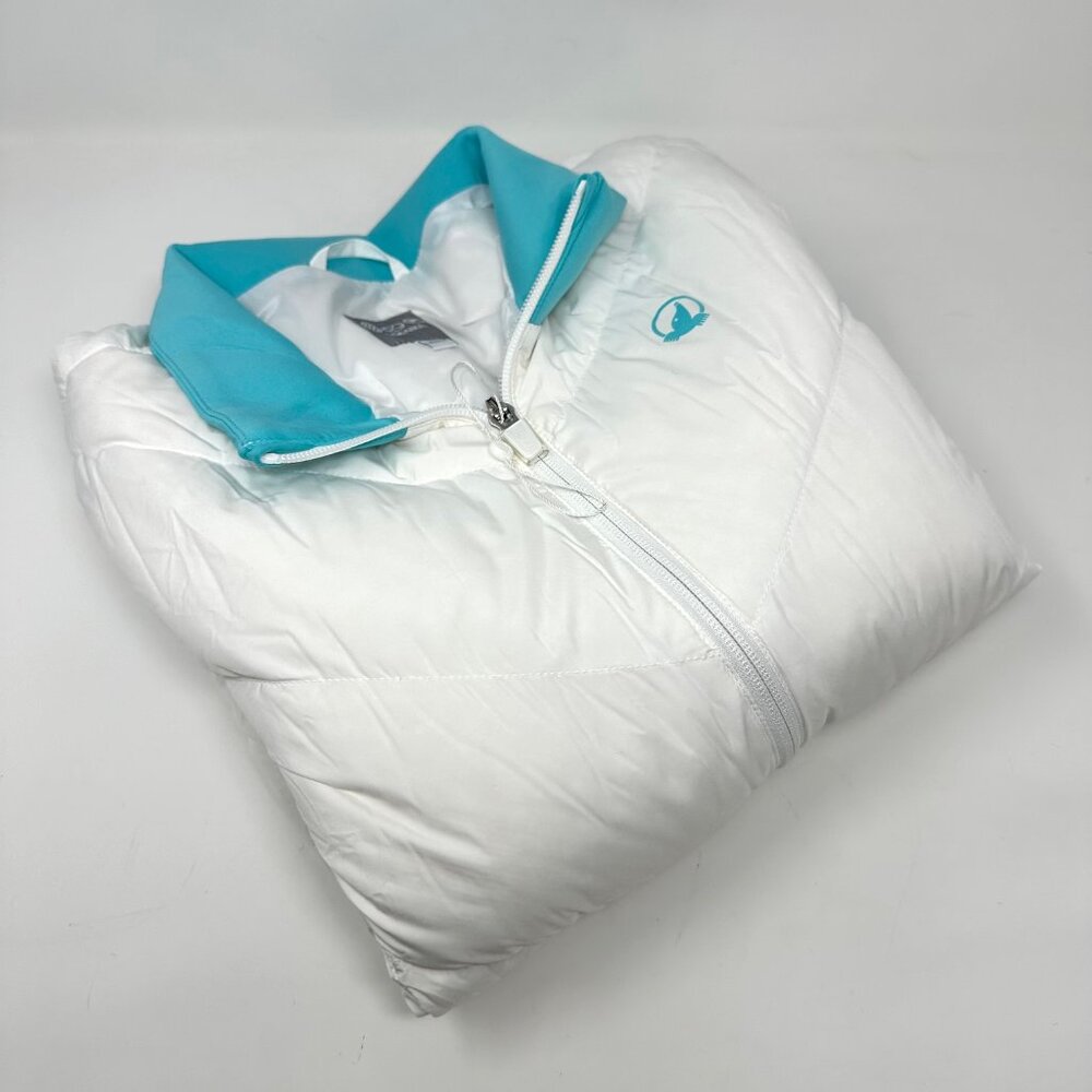 Women's LG Honma Golf Japan Jacket  Quilted White Vest, Turquoise Sleeves